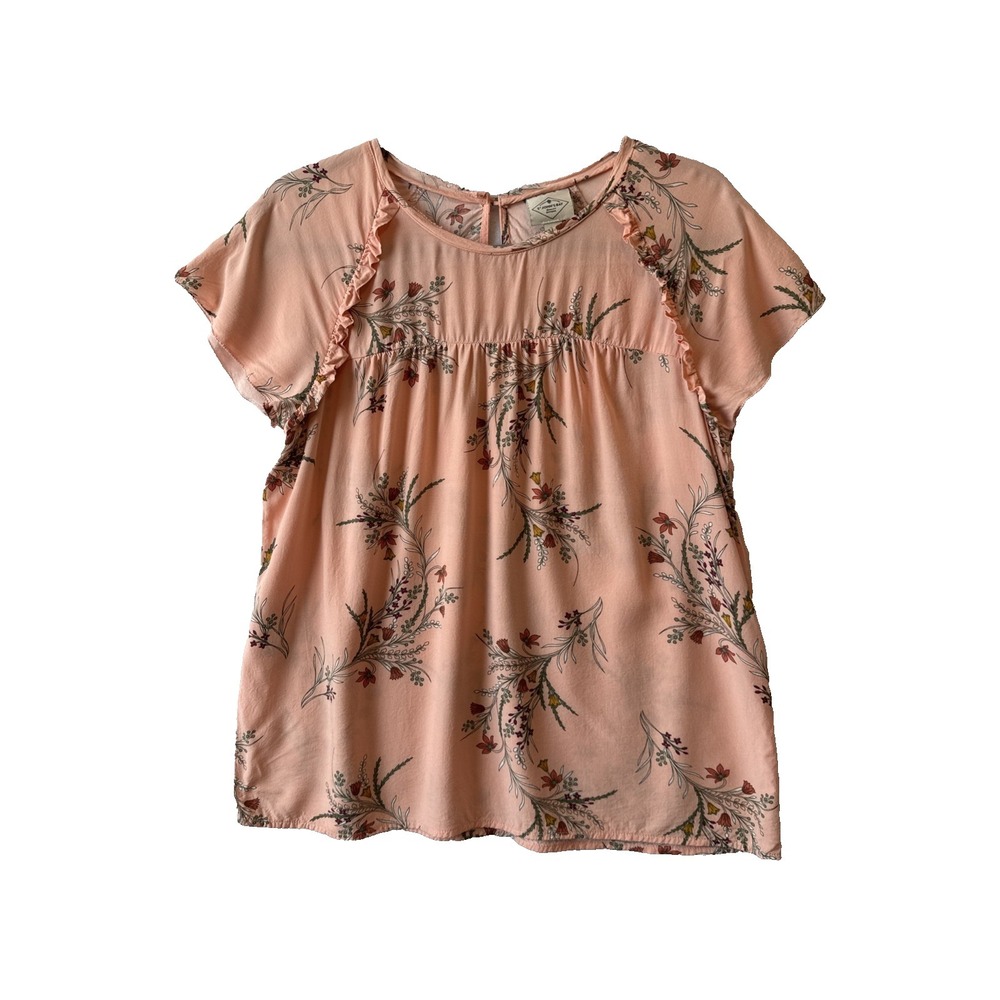 St John's Bay Peach Floral Flutter Sleeve Blouse M Romantic Cottagecore Boho